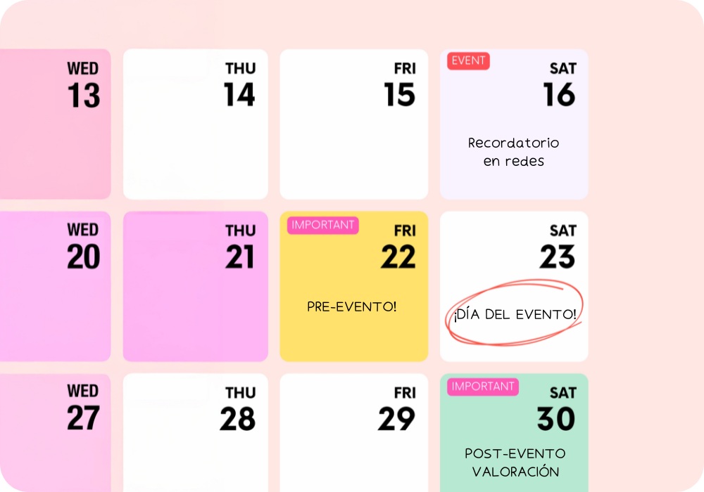 Calendario de publicaciones del evento